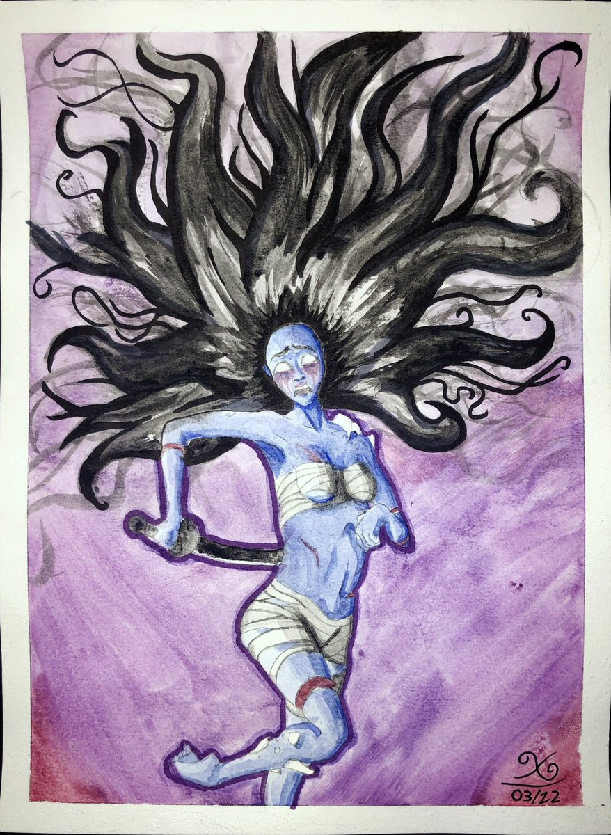 Xelemue53's tweet photo. Did this a couple weeks ago and forgot to post it. Spirit from #DeadbyDaylight #dbdfanart in watercolor + alcohol marker https://t.co/KuYKkgnJ5X