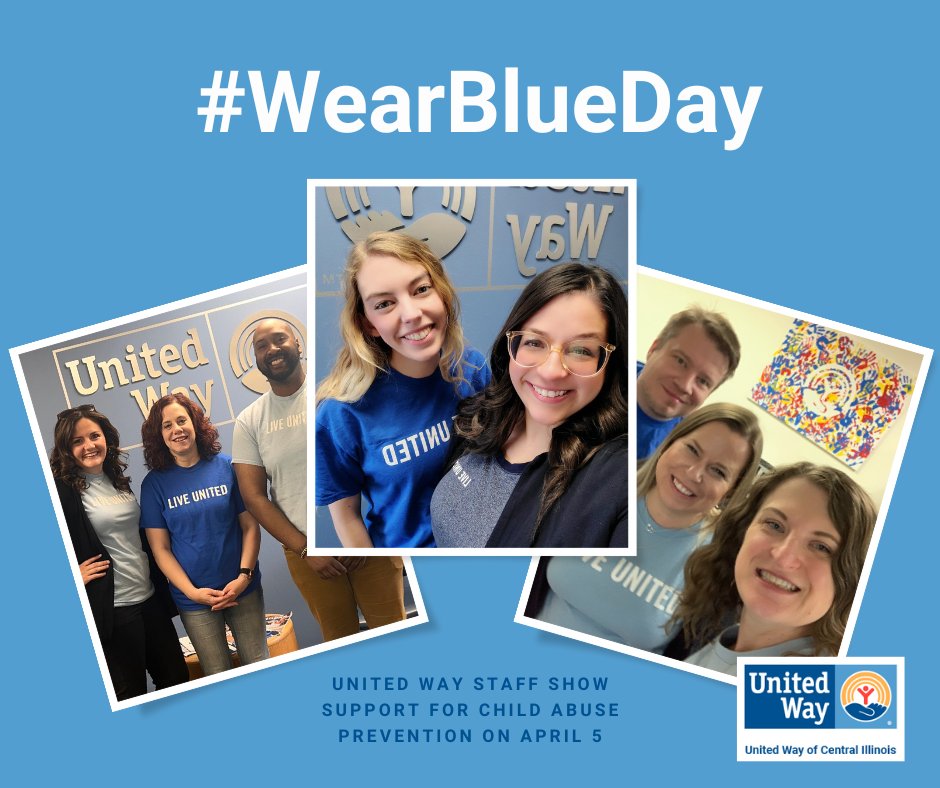 Today United Way staff showed support for Child Abuse Prevention with #wearblueday. Let’s turn the world blue for a cause! #WearBlueDay2024  #ChildAbusePrevention #CAPMonth2024 #IgniteTheFuture