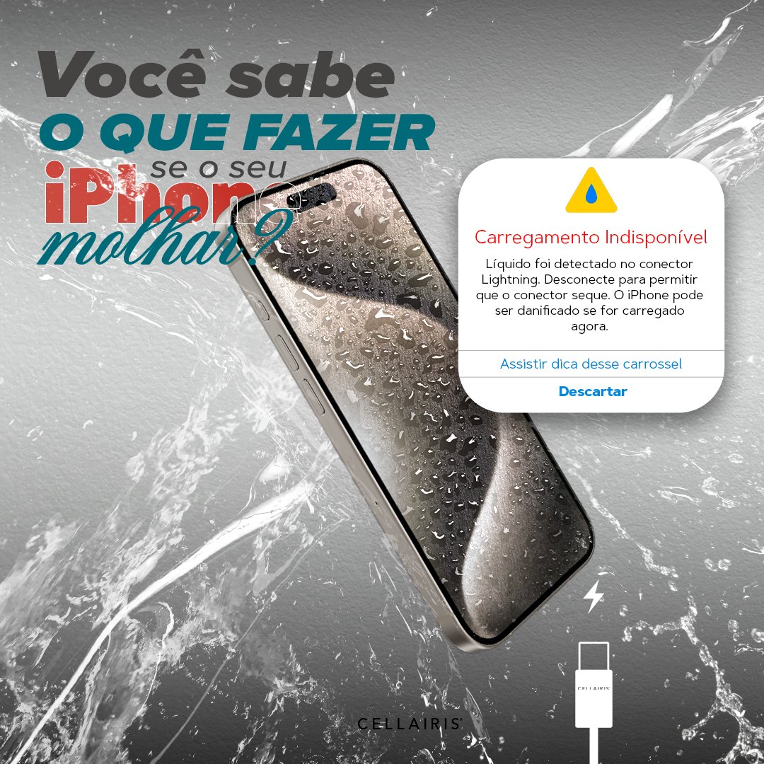 CellairisBra's tweet photo. Seu iPhone molhou? Não sabe o que fazer? Se liga nessa dica para evitar qualquer dano maior ao seu aparelho!

A Apple criou uma função muito simples que vai te ajudar a eliminar o excesso de água do seu dispositivo.

#CellairisBrasil #iPhone #Apple #Dica #Tecnologia #WaterProof https://t.co/K6q1iLZPPy