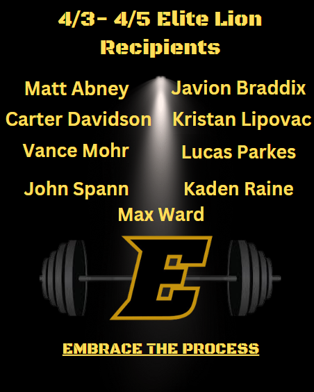Massive update for the following student-athletes who received their Elite Lion this week. It's inspiring to see the school wide commitment to the weight room every single day!!! #EmbraceTheProcess
