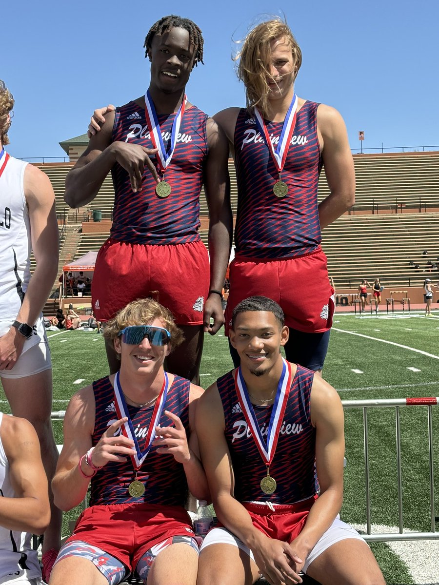 Your district champion 4x200 meter relay! The team of Marcus Petty, Brock Nails, Ryder Walter, and Maddox Ellis are Area Qualifiers!! #TBW