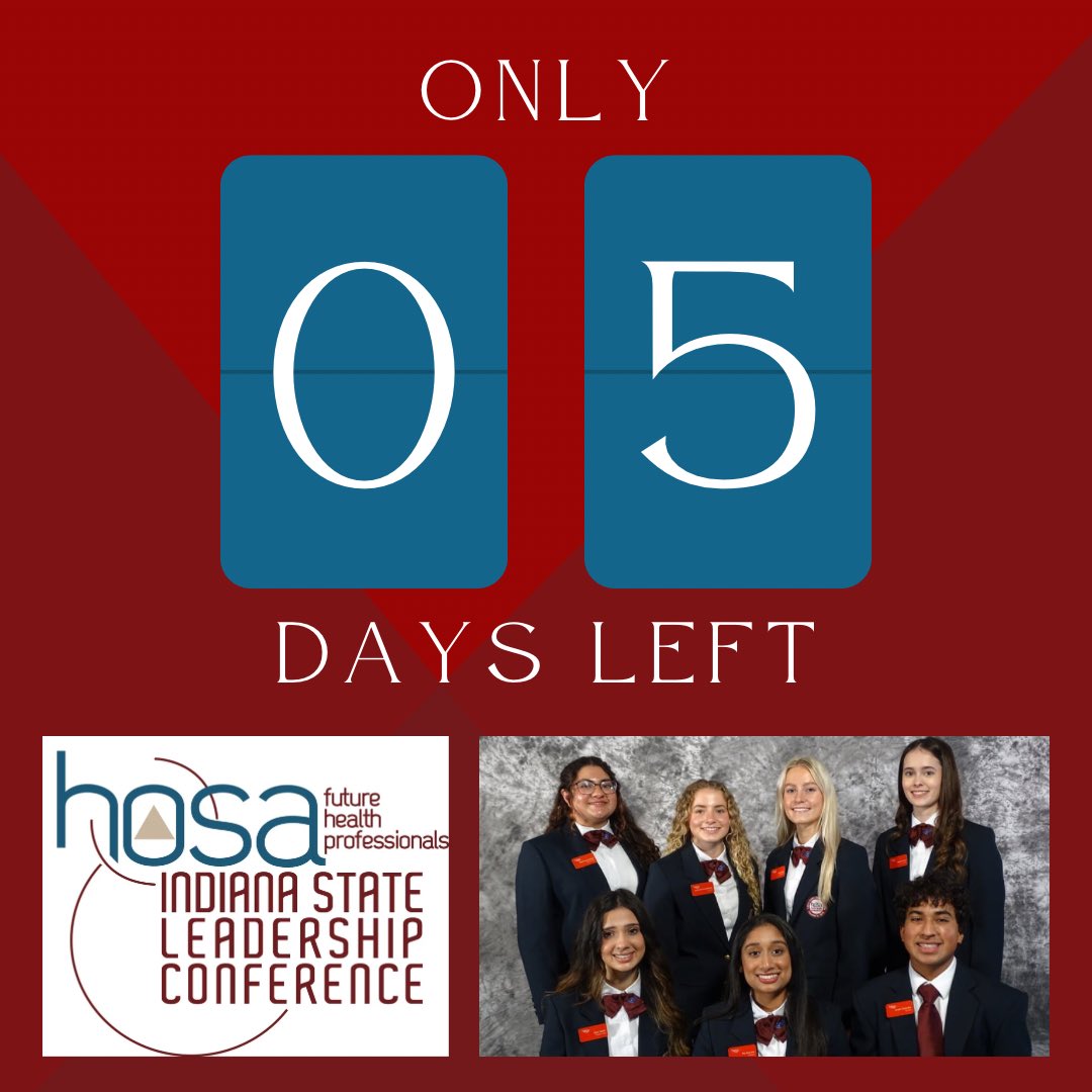 The countdown begins now, HOSA members! Our annual State Leadership Conference is only 5 days away! Who is ready to become a state champion?! 🩺🥇