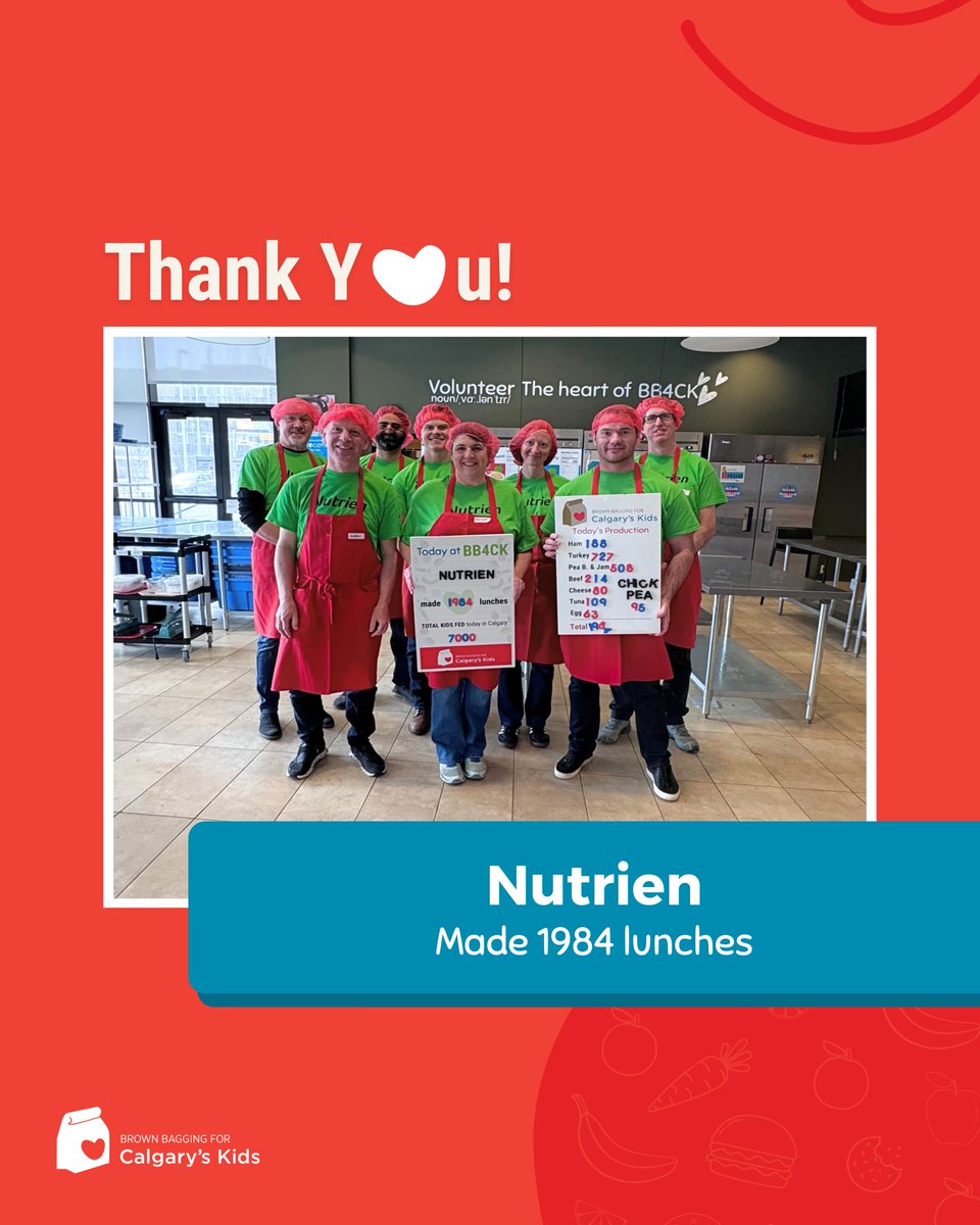 What an amazing group of volunteers we had this week! 😍 Thank you, @NutrienLTD, Surerus Murphy Joint Venture, @QCCalgary and @girlguidesofcan - 558th Unit, for crafting yummy and nutritious lunches for Calgary's kids. ❤️