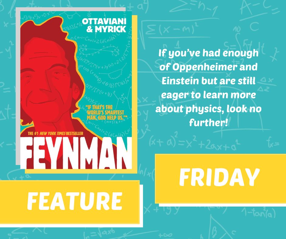 UIResHallLib's tweet photo. This Feature Friday, learn the story of one of America's other stellar physicists: Richard Feynman! "Feynman" is part biography, part history, part science, and all fun as told through Jim Ottaviani superb writing and Leland Myrick's amazing artwork! #RHL #Libraries https://t.co/EHTKX7D9P9