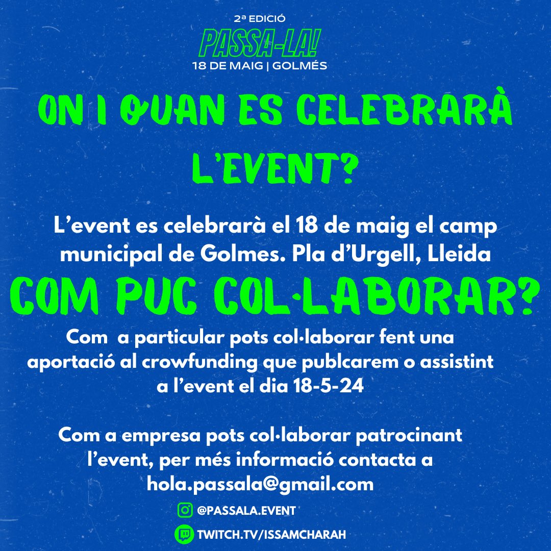 Issam_charah's tweet photo. Me hace micha ilusión anunciar la 2a edición de #passala apuntad la fecha en vuestro calendario 18/5/24
HAREMOS HISTORIA. https://t.co/nE6hPXOc7o