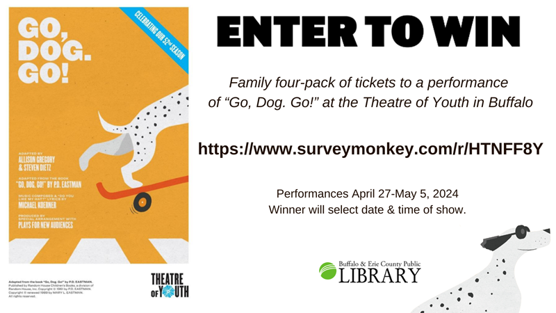 Enter to win a family four-pack of tickets to a performance of 'Go, Dog. Go!' at the Theatre of Youth! One winner will be randomly chosen on Wednesday, April 15. Enter here: surveymonkey.com/r/HTNFF8Y