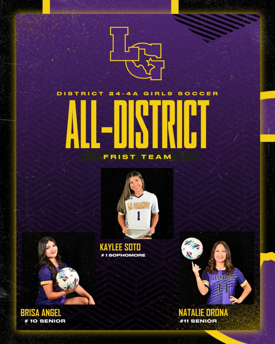 Congratulations to senior Brisa Angel, senior Natalie Orona, and sophomore Kaylee Soto for being named to District 24-4A First Team!