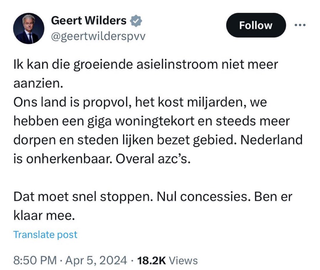 De VVD heeft 10 jaar lang de zorg uitgekleed, het onderwijs vernield, de wooncrisis aangewakkerd, mensen in de schulden gewerkt, Groningers aan hun lot overgelaten, sms’jes gewist, bonnetjes kwijtgeraakt, en dankzij de PVV is dat nu allemaal de schuld van de buitenlanders.