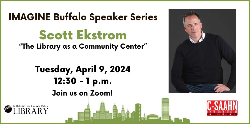 Scott Ekstrom of the Chautauqua Institution will discuss “The Library as a Community Center” at the next free, virtual IMAGINE Buffalo program. Join us on Zoom on Tue., April 9 @ 12:30 pm. buffalolib.libcal.com/event/12276750