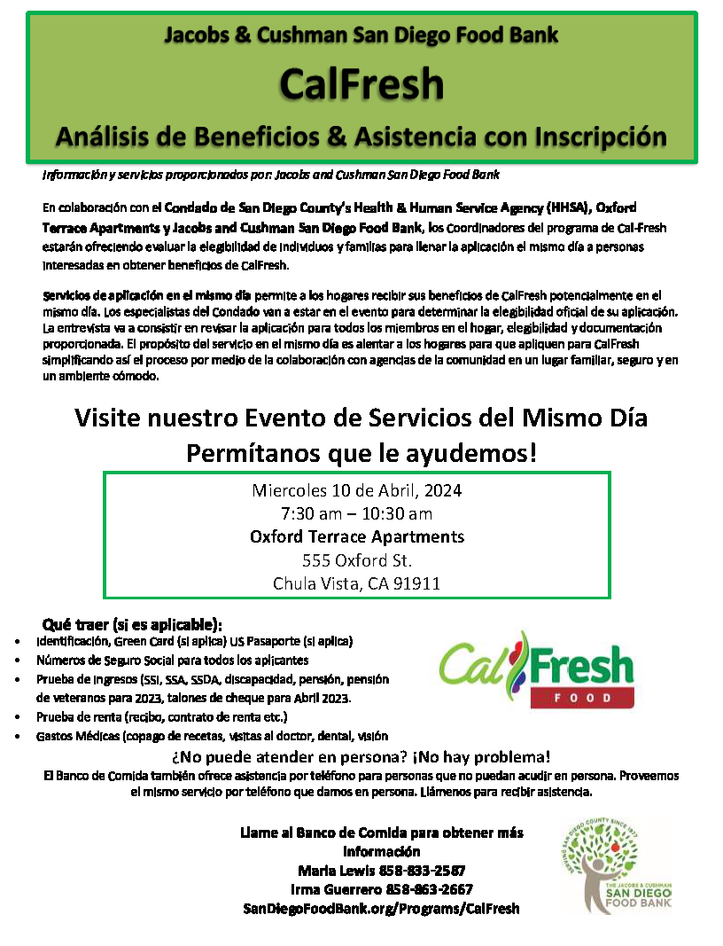 Great @LiveWoWBus and @SDFoodBank event at Oxford Terrace Apartment son Wednesday, April 10th 7:30 AM- 10:30 AM. The Live WoW is bringing CalFresh resources and services to the residents.