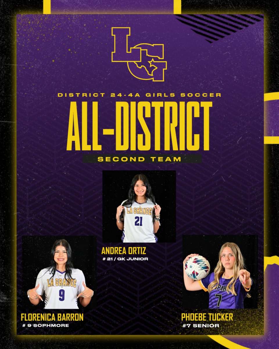 Congratulations to junior Florencia Barron, junior Andrea Ortiz, and senior Phoebe Tucker for being named to District 24-4A Second Team!