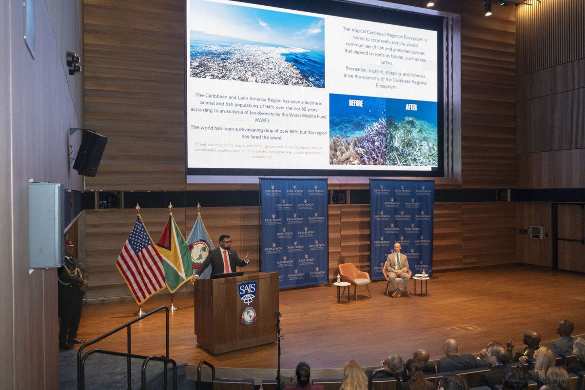 Honored to have #Guyana President and #WJPC alum Dr. Mohamed Irfaan Ali join us for remarks and discussion with @pol_ange yesterday. President Ali's call for global valuation of conservation highlighted the 'inextricable links' between natural and national security. @OTPGY