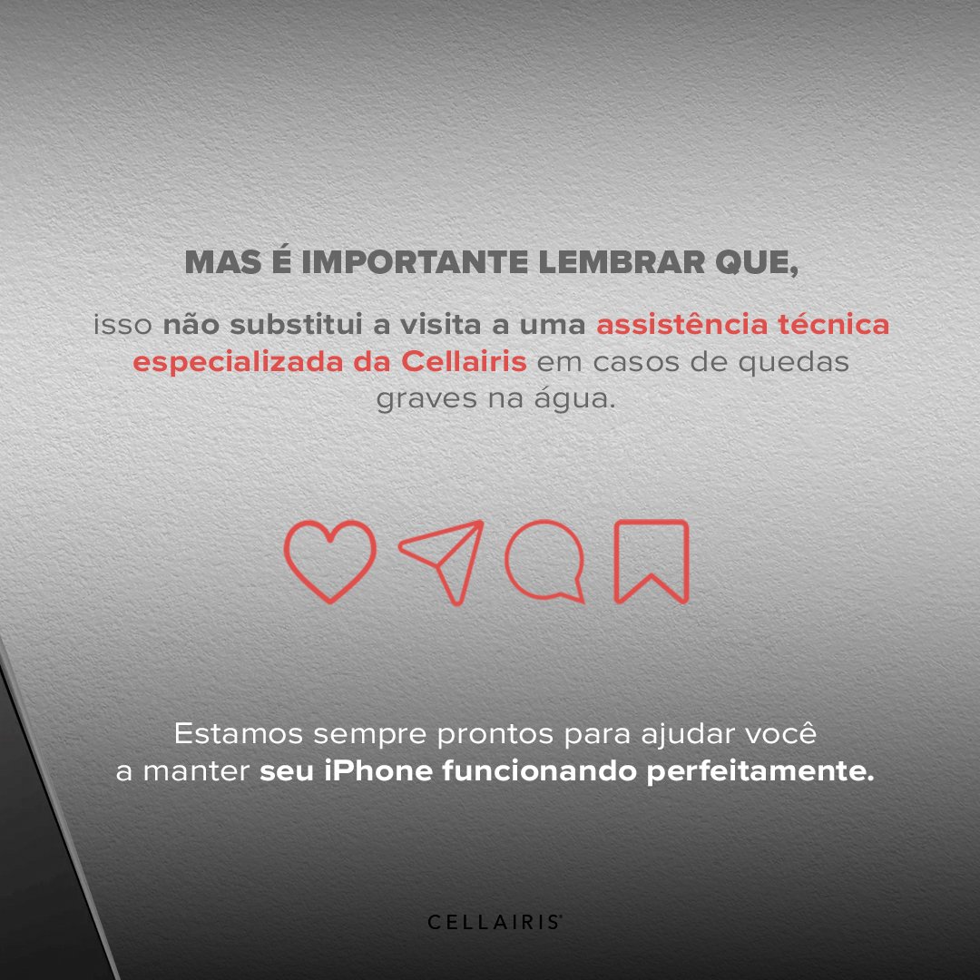 CellairisBra's tweet photo. Dicas extras:

•Seque o iPhone com um pano macio após o processo.
•Evite conectar o iPhone ao carregador enquanto estiver úmido.
•Observe o comportamento do iPhone após usar o atalho. Se persistirem problemas, leve-o a assistência técnica especializada da Cellairis. https://t.co/UTn9o7ViaV