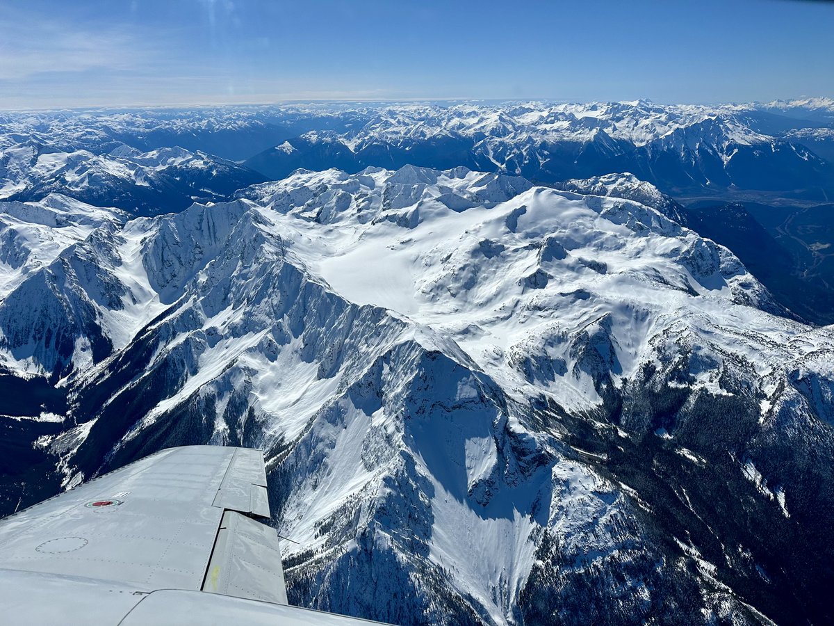 How can you tell it's spring? Well, if you look up you might see the Airborne Coastal Observatory - ACO doing our end-of-winter snow surveys. Place Glacier in the distance 15 min ago, a glacier monitored by Govt of Canada since 1965.