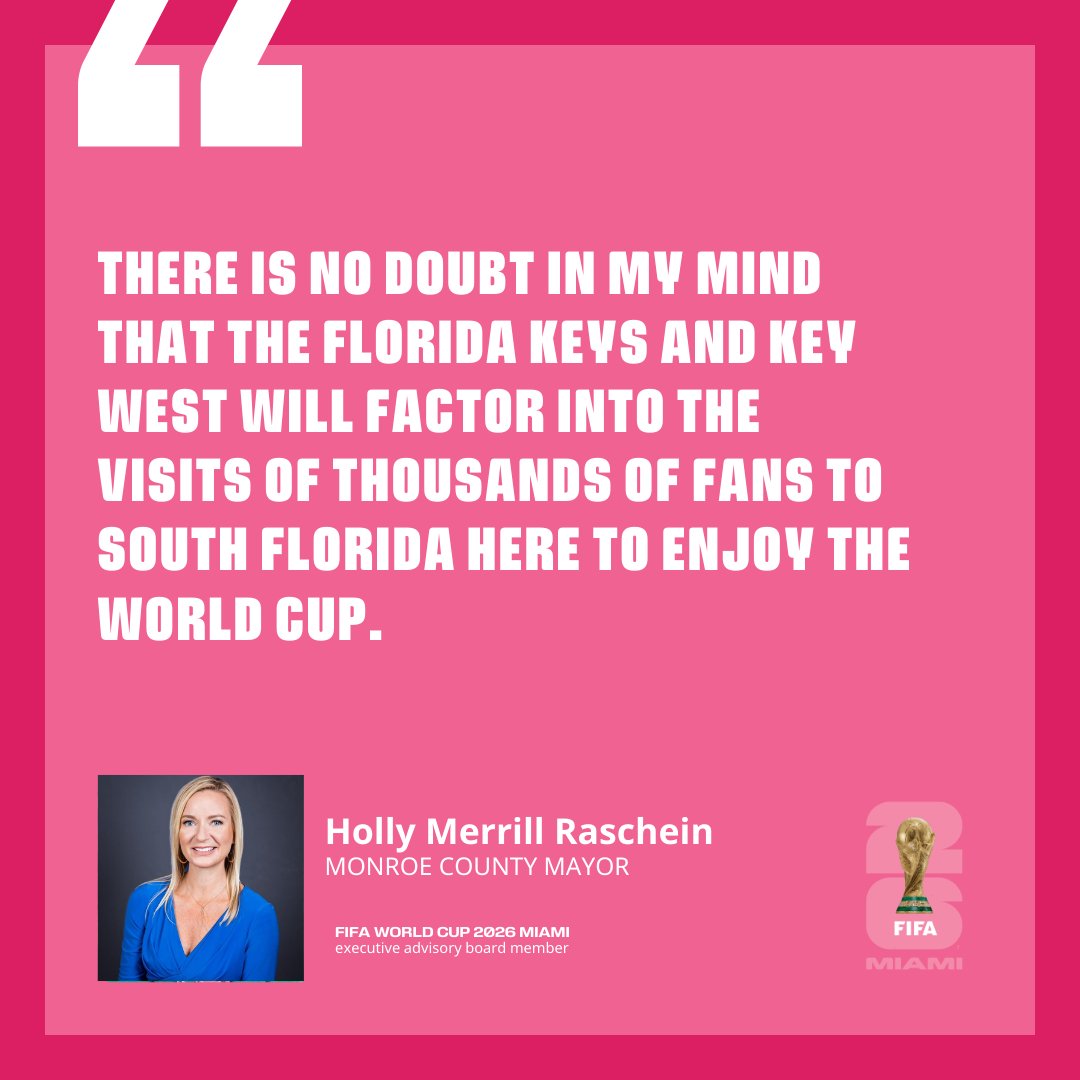 All of South Florida, from Key West to Tequesta appreciates the commitment of the Florida Keys and Monroe County Mayor @HollyRaschein, ensuring the biggest sporting event in the world has the brightest spotlight in North America! #WeAre26 #WeAreMiami #FWC26 #FWC @FIFAWorldCup