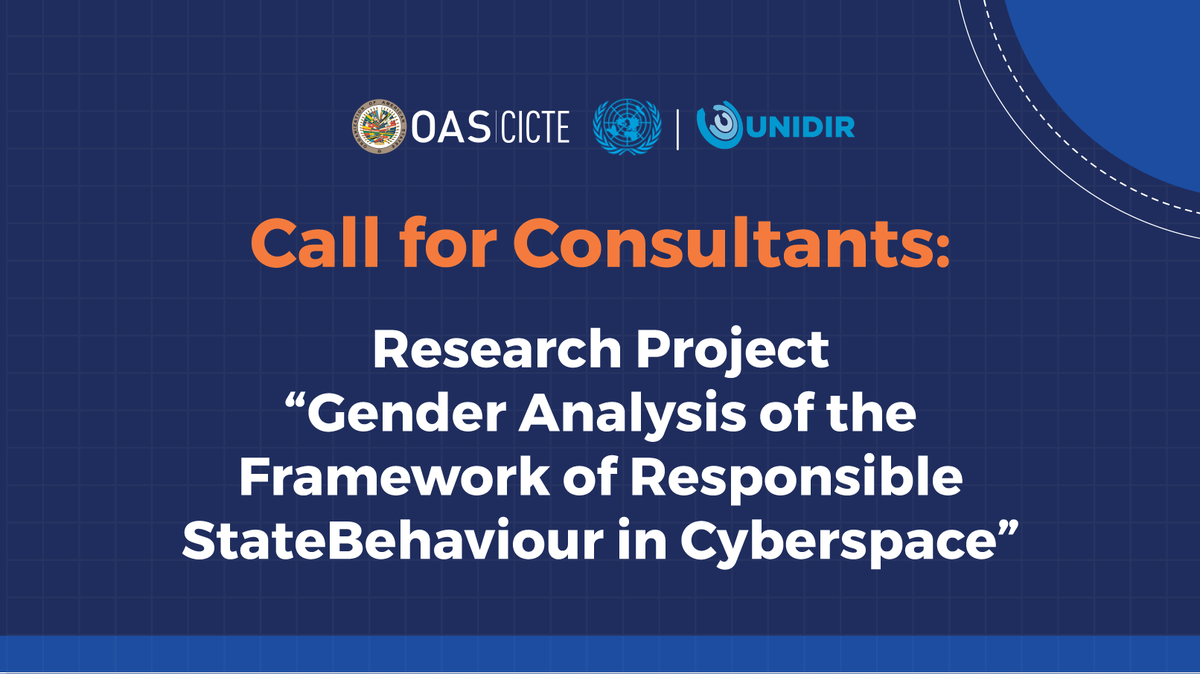 A call to all researchers!
📣 With <a href="/UNIDIR/">United Nations Institute for Disarmament Research</a> we are looking for expert to research on gender-sensitive approaches to the implementation of norms for responsible behavior of states in cyberspace👩‍💻🌐
ℹ️Learn more here:
oas.org/ext/DesktopMod…
<a href="/OEA_CICTE/">CICTE</a> <a href="/OAS_official/">OAS</a>