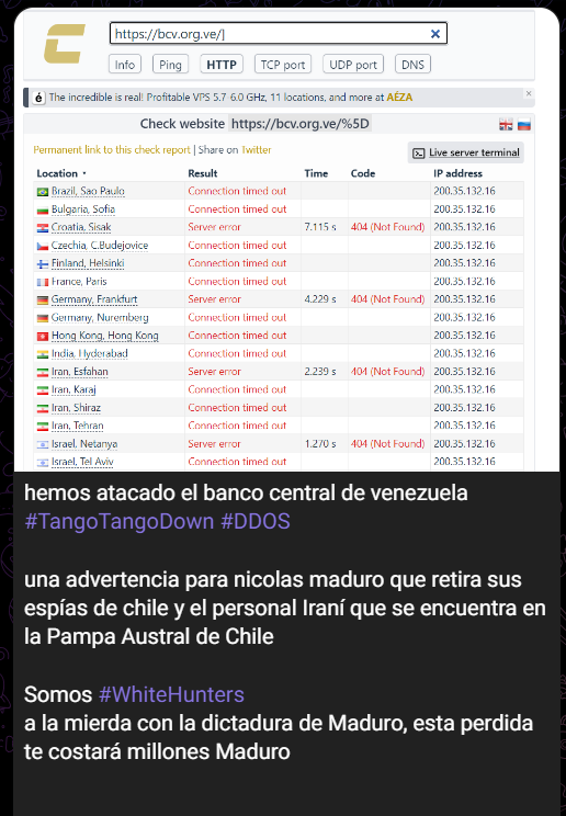 White_Hunters's tweet photo. 📢Banco central de venezuela #TangoTangoDown #DDOS 
@NicolasMaduro R3tir4 tus 3spiii4s de Chile... https://t.co/QU0pegEe58