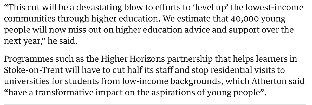 Tories order further massive real-terms cuts to performing & creative arts courses in England + hard cut of funding for widening access programmes to higher ed. Economic madness (creative industries bring in £115bn in value pa), cultural idiocy & an assault on social mobility.