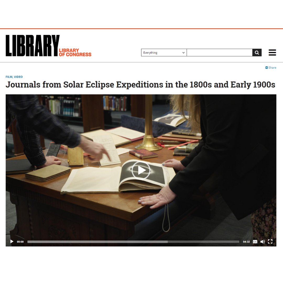 🌟 Waiting for the #eclipse to start? Take a look at this deep dive from @librarycongress archives featuring journals & letters from scientists viewing solar eclipses during the mid-1800s & early 1900s. 🔗 Watch the video at loc.gov/item/webcast-1… #Archives #LibraryOfCongress