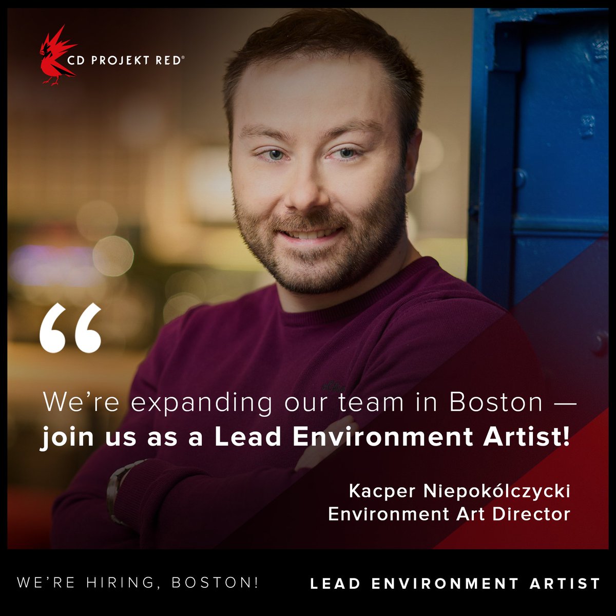 My dears, as you know we are recruiting spectacular people for the next #Cyberpunk2077 game to the Boston studio. One of the roles is Lead Environment Artist -- you would work with my choom Kacper on building some remarkable art 🔥 Check it out: lnkd.in/dmdaFYPz ❤️