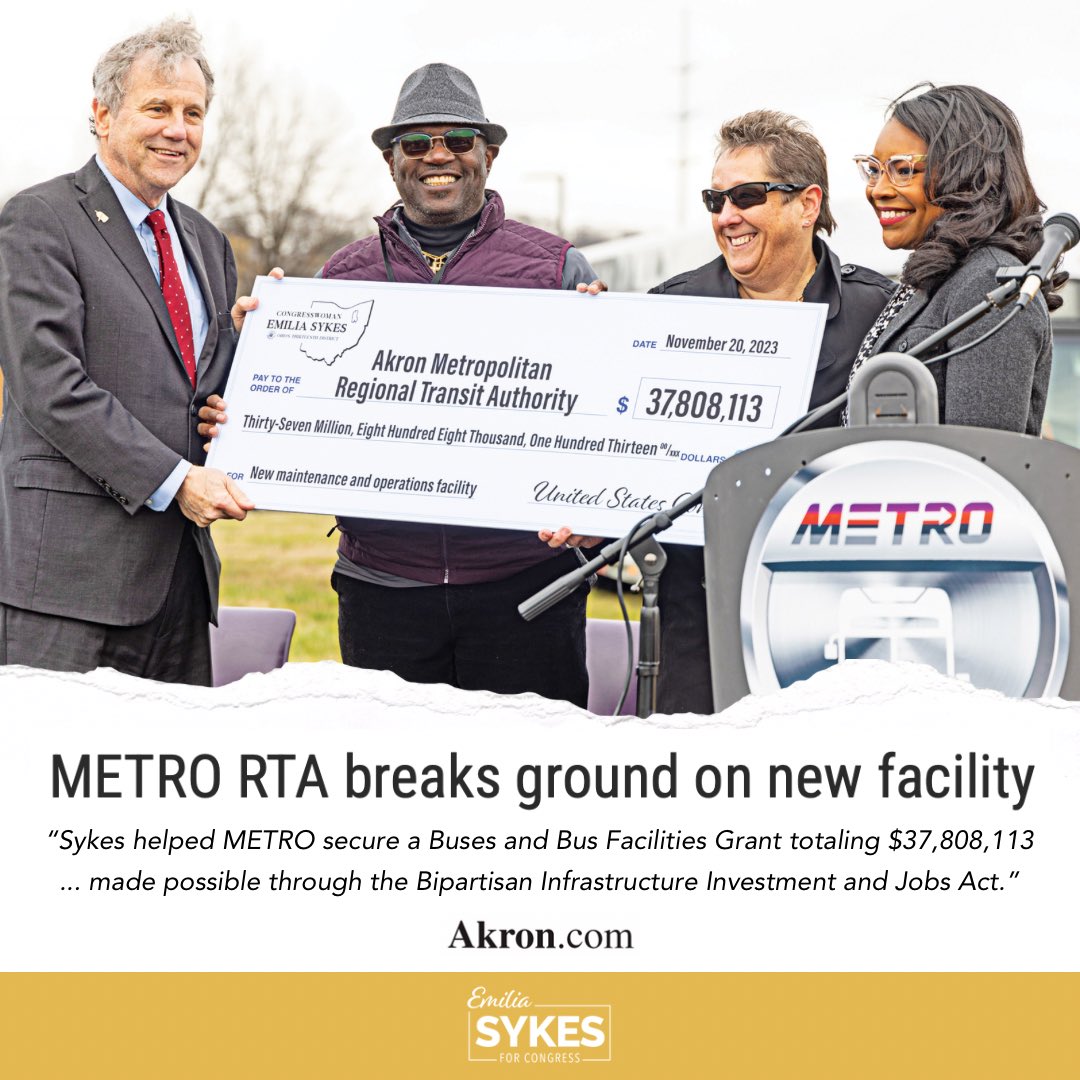 As the only Ohioan on the Transportation and Infrastructure Committee, I’m working to bring back funds to #OH13 to improve our infrastructure and public transit––including by securing more than $37 million for a new METRO RTA bus facility. akron.com/articles/metro…