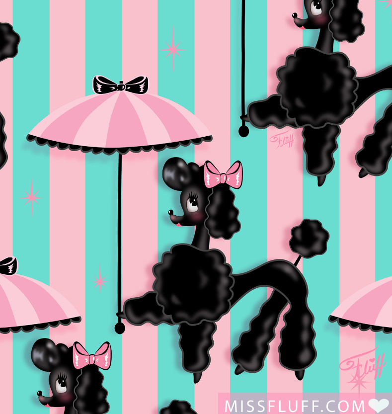 💖 Happy Fluffy Friday! 💖
Here is my Pixie Poodle with a Parasol, 
Available as fabrics and Wallpaper through Spoonflower.
spoonflower.com/en/products/16…

#fridayvibes #spoonflower #retrostyle #poodleart #poodlelove