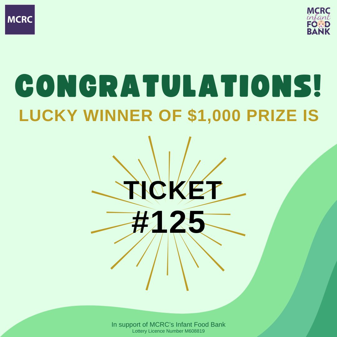 Congrats to our Lucky Me Raffle winner!
Thank you to all who participated. All funds raised will support MCRC's Infant Food Bank &amp; help us provide essential infant supplies for local families in need. Visit mcrc.on.ca/infantfoodbank to learn how to continue to show your support.