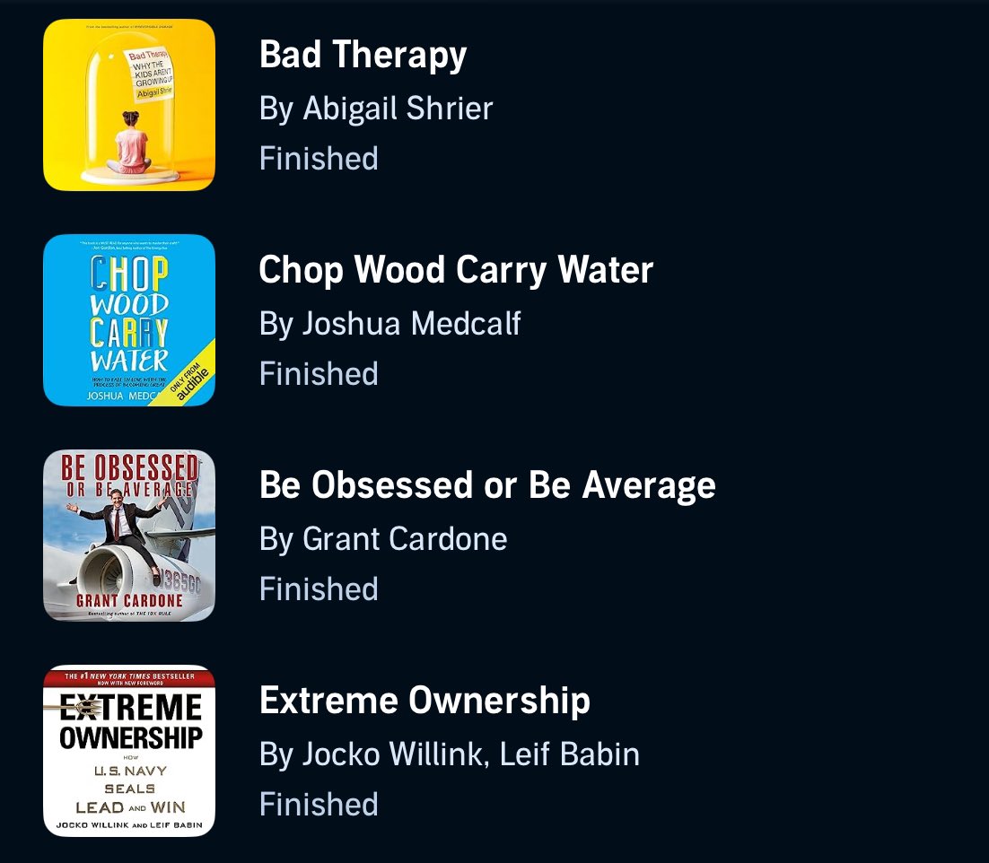Here’s my book list from this last month. All very good/interesting! The next two on the docket are ‘11 Rings’ by Phil Jackson/Hugh Delehanty and ‘The Captain Class’ by Sam Walker. If you have any good recommendations, please pass them along! 📚