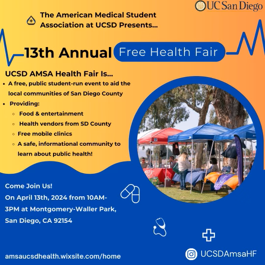 The @ucsdamsa Health Fair is a free, public, student-run event with the intent of spreading knowledge and awareness regarding health-related issues and preventive practices. The @LiveWoWBus is bringing county resources to this great event. Hope to see you there. @ucsdamsahf