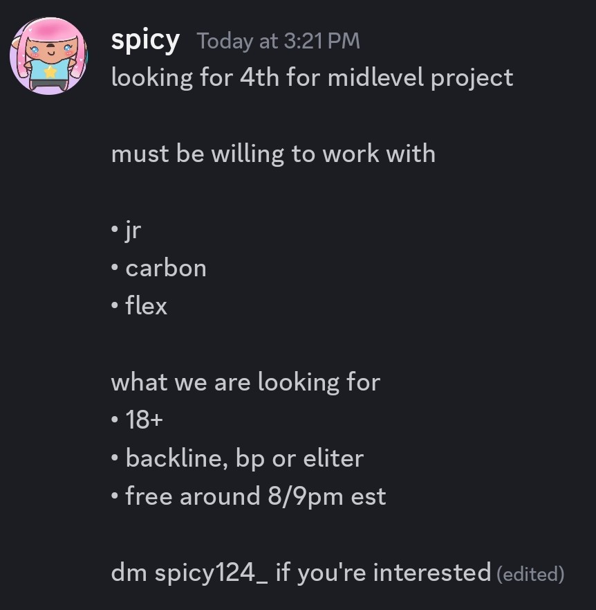 looking for midlevel backline, more info below dm if interested rts appreciated