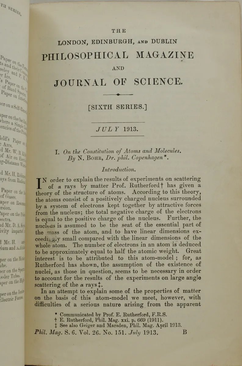 #OTD 1913: Niels Bohr's groundbreaking 'On the Constitution of Atoms and Molecules' was submitted. Modern atomic physics could be said to have begun with this paper when Bohr proposed that Planck's constant and quantization are a necessary component of the structure of matter.