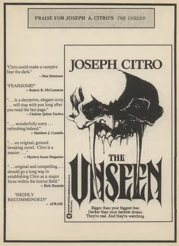 Advertisement for 'The Unseen' by Joseph Citro: