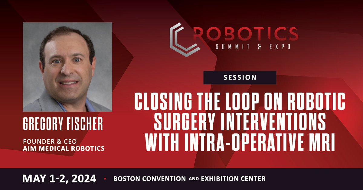 Robotics Summit & Expo (@robotics_summit) on Twitter photo On May 1 at #RSE2024, <a href="/AiMMedRobotics/">AiM Medical Robotics</a> founder and CEO Gregory Fischer will dive deeper into innovative solutions devised to ensure precision motion safely within the MRI scanner without compromising image quality. Don’t miss it. Get your tickets today! bit.ly/3SJPvkJ On May 1 at #RSE2024, <a href="/AiMMedRobotics/">AiM Medical Robotics</a> founder and CEO Gregory Fischer will dive deeper into innovative solutions devised to ensure precision motion safely within the MRI scanner without compromising image quality. Don’t miss it. Get your tickets today! bit.ly/3SJPvkJ