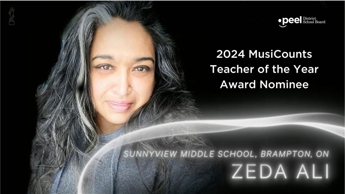We want to extend our congratulations and support to Sunny View Middle School teacher, Zeda Ali for her nomination for the <a href="/MusiCounts/">MusiCounts</a> Teacher of the Year at the 2024 Juno Awards. We are #PeelProud and continue to celebrate your work, efforts and love of music.