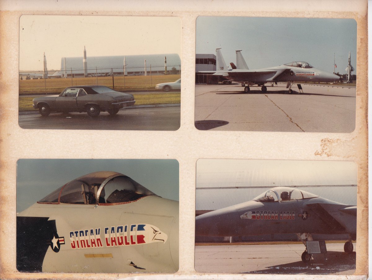 @AFmuseum back around the time I was born in 77 or so. The #strikeeagle is seen here outside, as well as our #nova that brought us there, and the #xb70 a #b50, the #f15 and ICBM's I guess? Not sure what the green plane is, camo very effective!