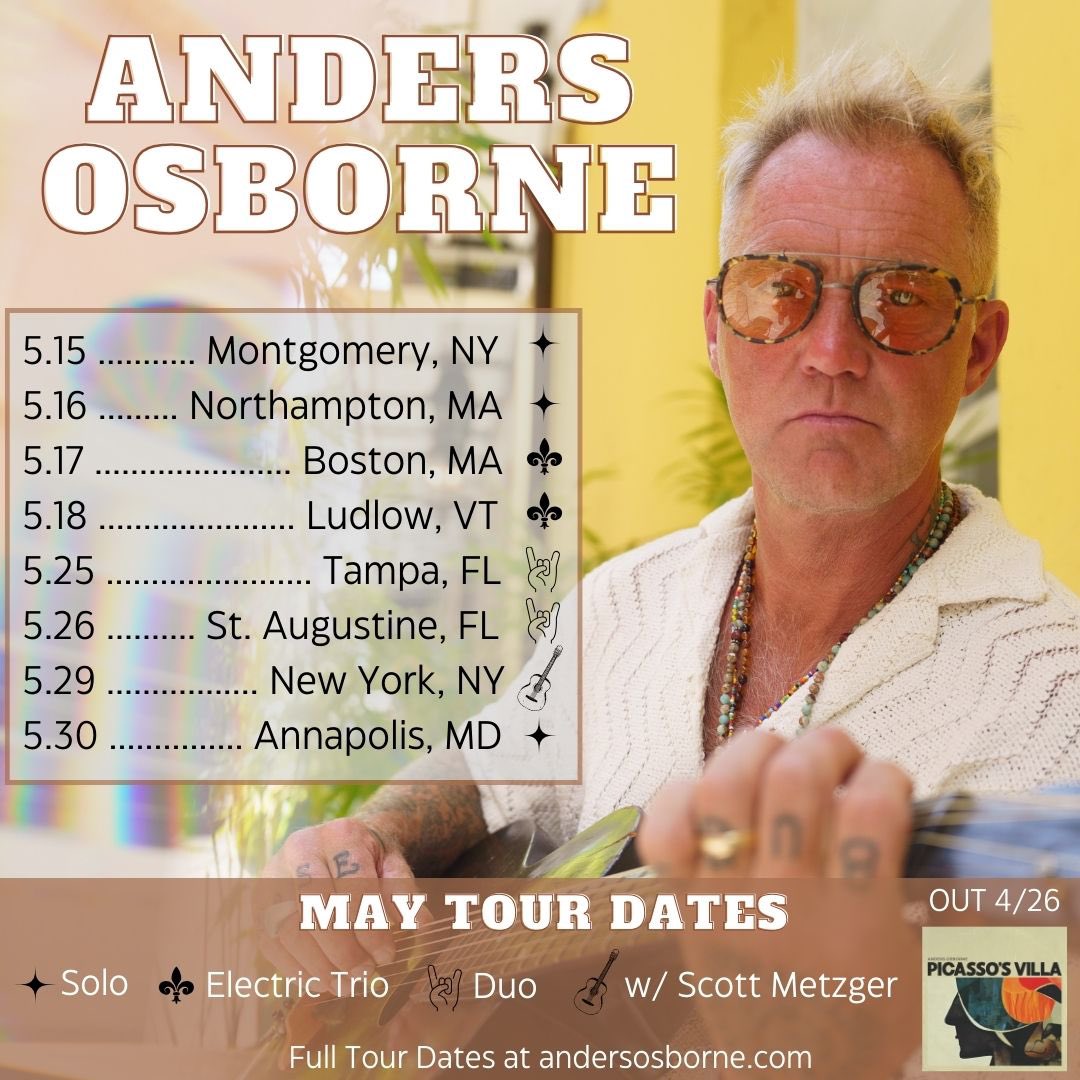 Hey y’all! I’ve got a handful of shows coming up in May that just announced this week! Grab your tix at the link below. Can’t wait to hit the road 🤘🏽

andersosborne.com/shows