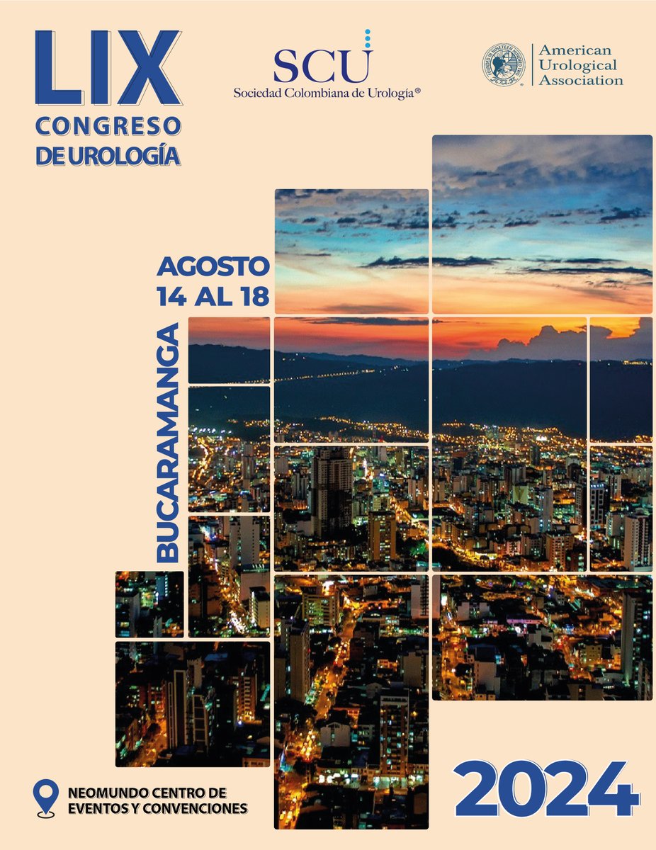 Tenemos el gusto de invitarlos a nuestro LIX CONGRESO DE UROLOGÍA 2024. Se realizará en la ciudad de Bucaramanga, los días: 📌 14 al 18 de Agosto. En Neomundo Centro de Eventos y Convenciones. ¡LOS ESPERAMOS! #SCU24