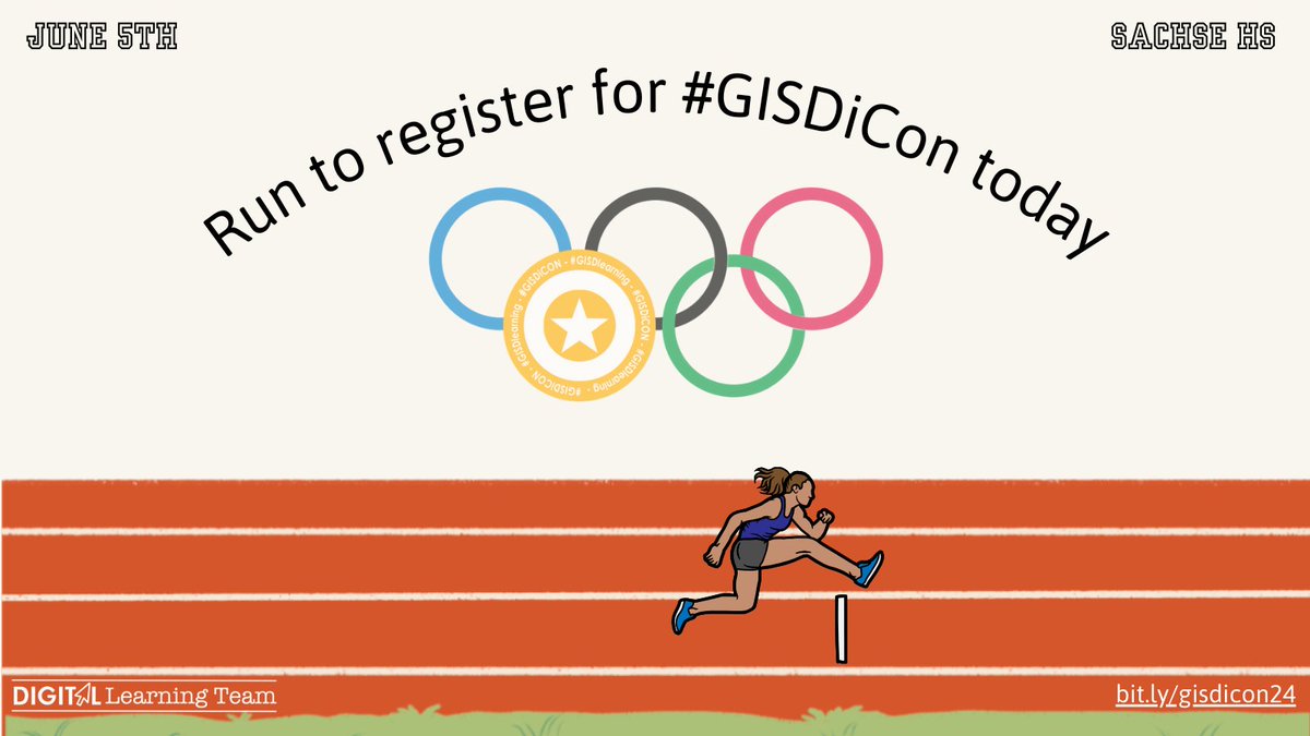 Strap on your sneakers and run to join us at #GISDiCon! Let's leap over hurdles, set new records, and bring home the gold in educational innovation! Register for #GISDiCon today on June 5 at SHS! #InnovationtakeshometheGold bit.ly/gisdicon24