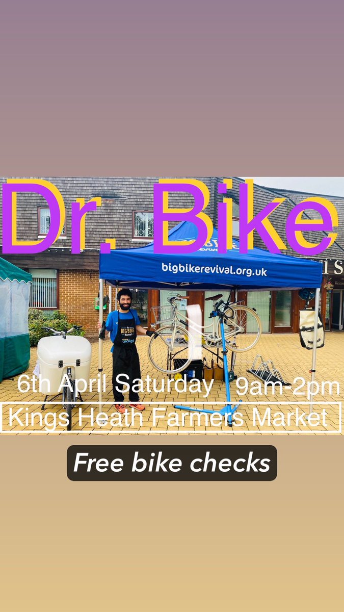 We are back with Dr. Bikes at Kings Heath farmers market 9am to 2pm Saturday 6th of April
@WeAreCyclingUK
@kingsheathfmkt

#bigbikerevival #ridebikes #bikerepairs #drbike