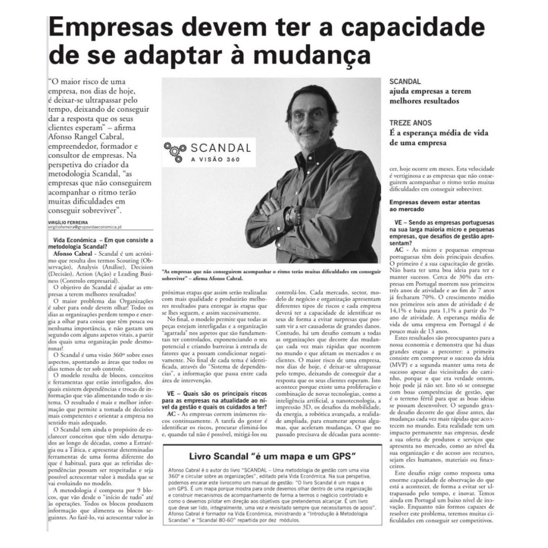 #professorEHTP #EHTPteacher Afonso Cabral

Congrats to our teacher and entrepreneur Afonso Cabral 😄👏👏👏for his interview to Vida Económica about his #SCANDAL methodology.

#orgulhoEHTP #EHTPpride #PaixãoPelaProfissão #JobPassion #EHTP #ehtporto #Gestão #Management