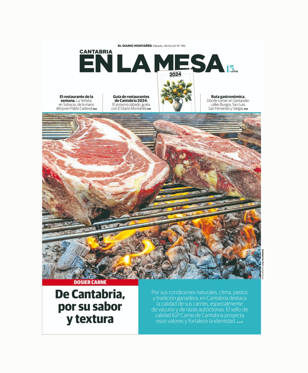 Buenas noches. Nuestra portada de
este sábado, 6 de abril de 2024 del suplemento de
#gastronomía y #agroalimentación de
<a href="/dmontanes/">eldiariomontanes.es</a> #Cantabria #saborenCantabria
Monográfico de 60 páginas sobre #carne
No te lo puedes perder