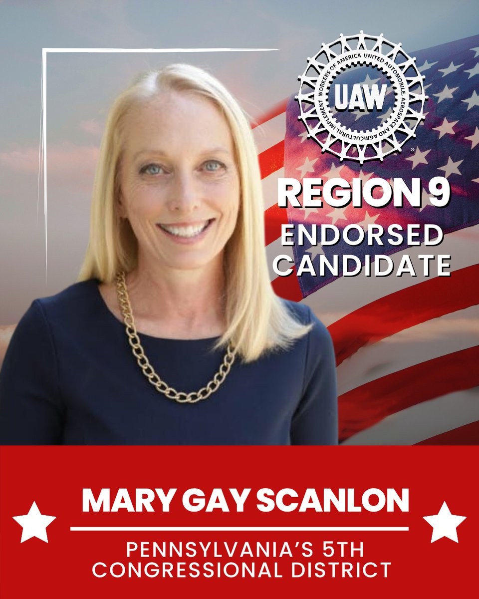 Incredibly grateful for the support from @UAWregion9. I am proud to stand with organized labor in fighting for good jobs and union values here in Pennsylvania.