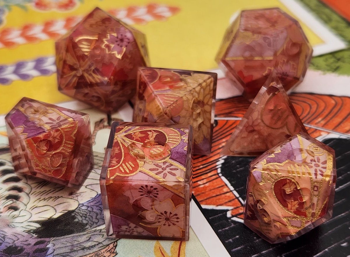 Blossoming Tapestry Dice Set ● Now with Gothic Numbering because Gothic Numbers are better 🌸 #dnd #ttrpg #handmadedice #dice #dungeonsanddragons
