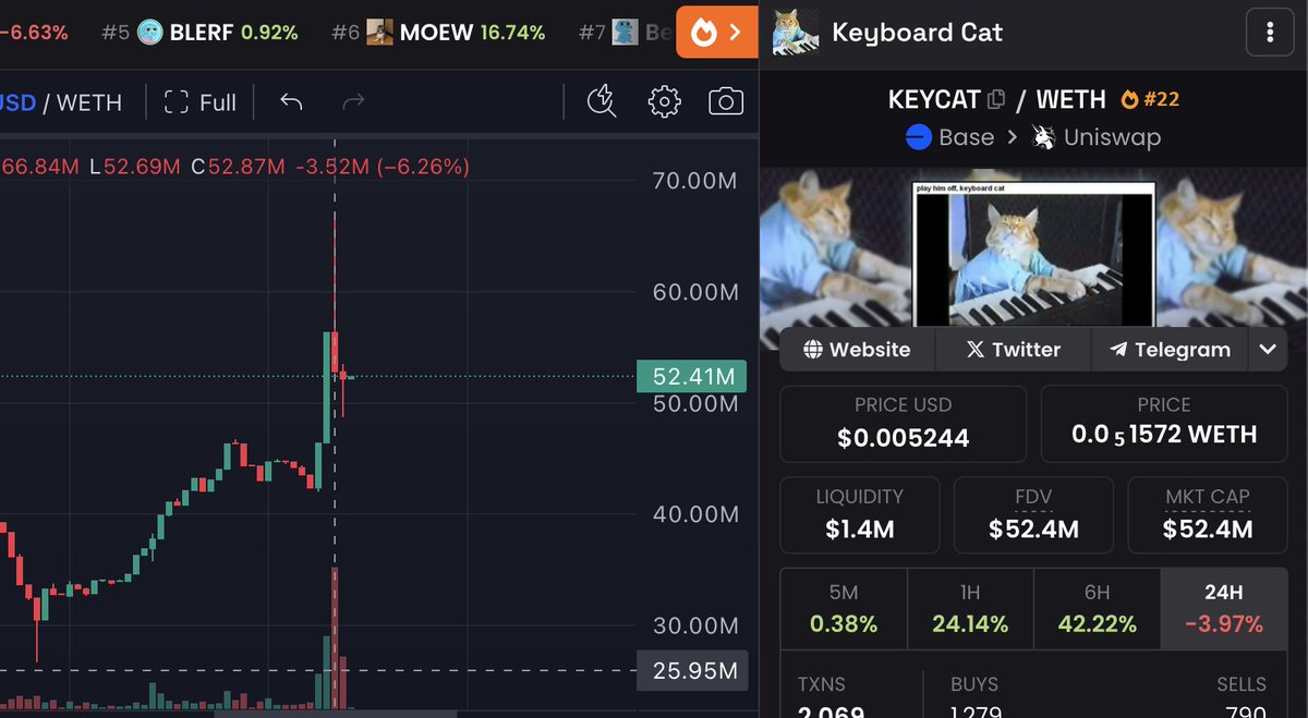 $pups just pumped from $6 to $31, and $keycat jumped from $40m mc to $67m mc in less than an hour after Ansem shilled them both on his livestream this is wild.