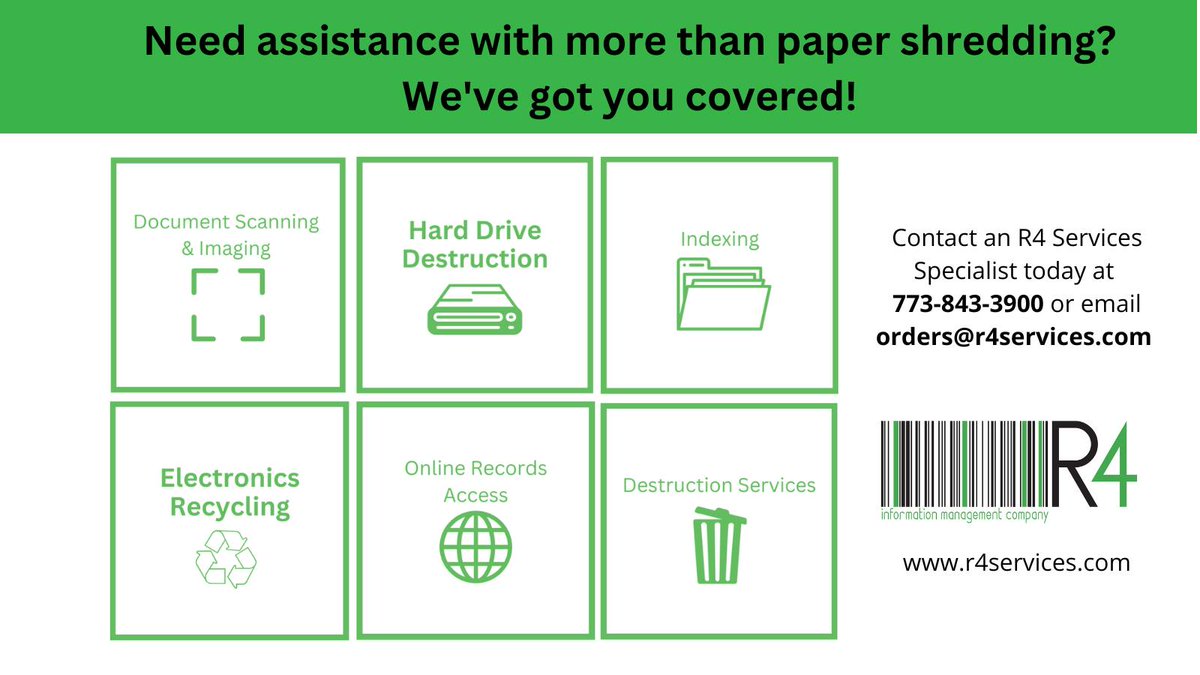 The #R4team is here to help with whatever your records an information management needs may be! Contact us today for more information. 💻 🗃️ 📦 🚛 ♻️ ✅ bit.ly/2GHopsD