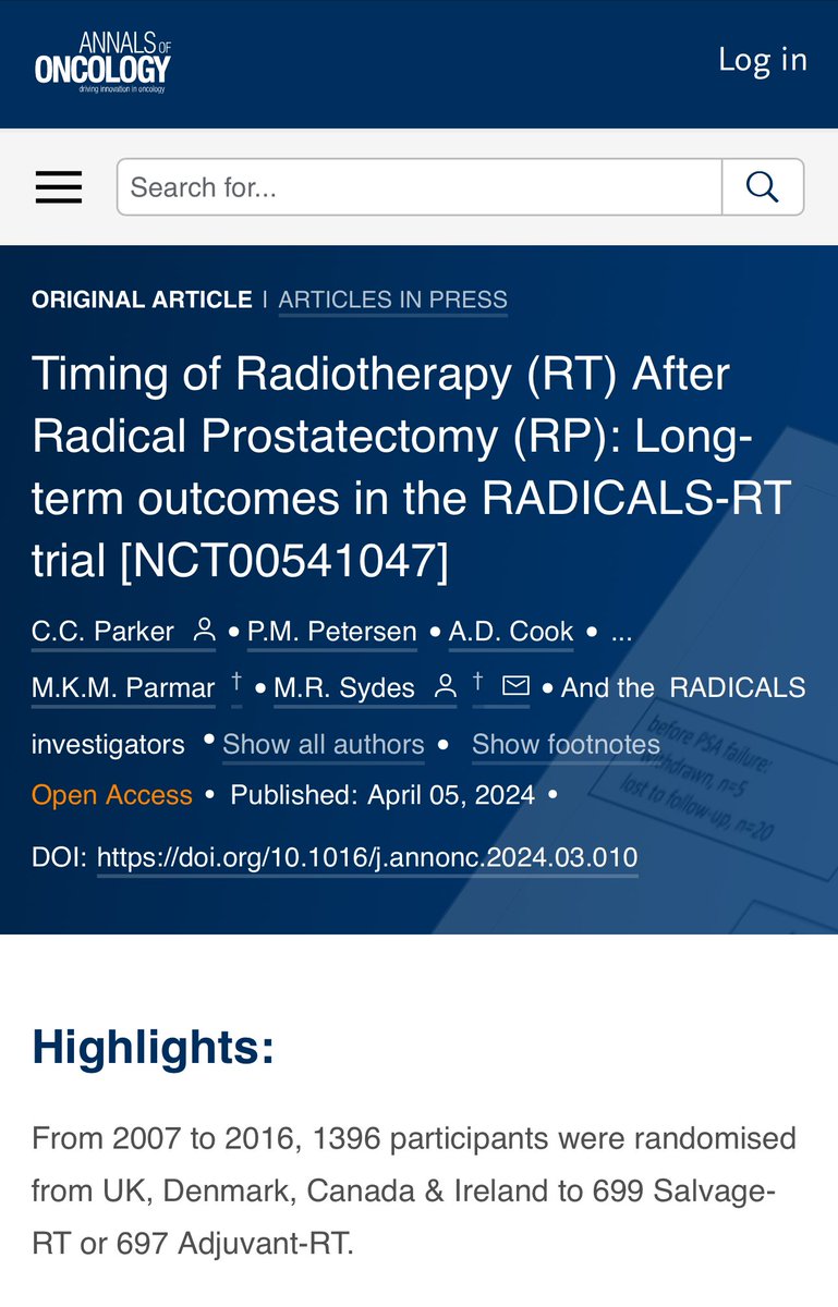 Why rush radiotherapy after prostate surgery? ☢️RADICALS-RT trial shows waiting for PSA rise before radiotherapy could be the smarter move – fewer side effects without compromising cancer control. A potential game-changer for post-surgery treatment. #ProstateCancer @mattsydes…