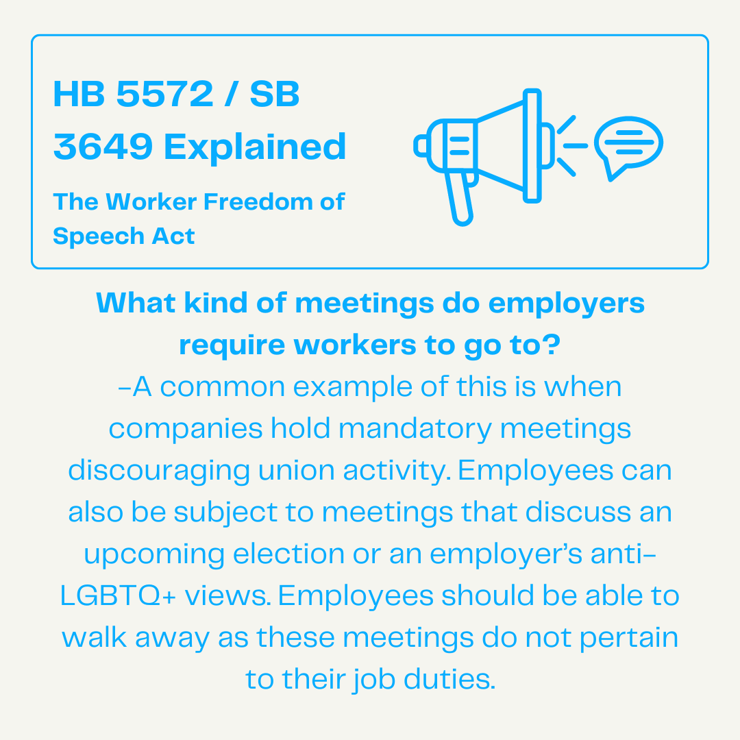 Dive into the Worker Freedom of Speech Act – a vital bill on our legislative agenda! Let's champion the rights of workers, ensuring that no one has to attend a captive audience meeting intended to discourage workplace organizing 💪.