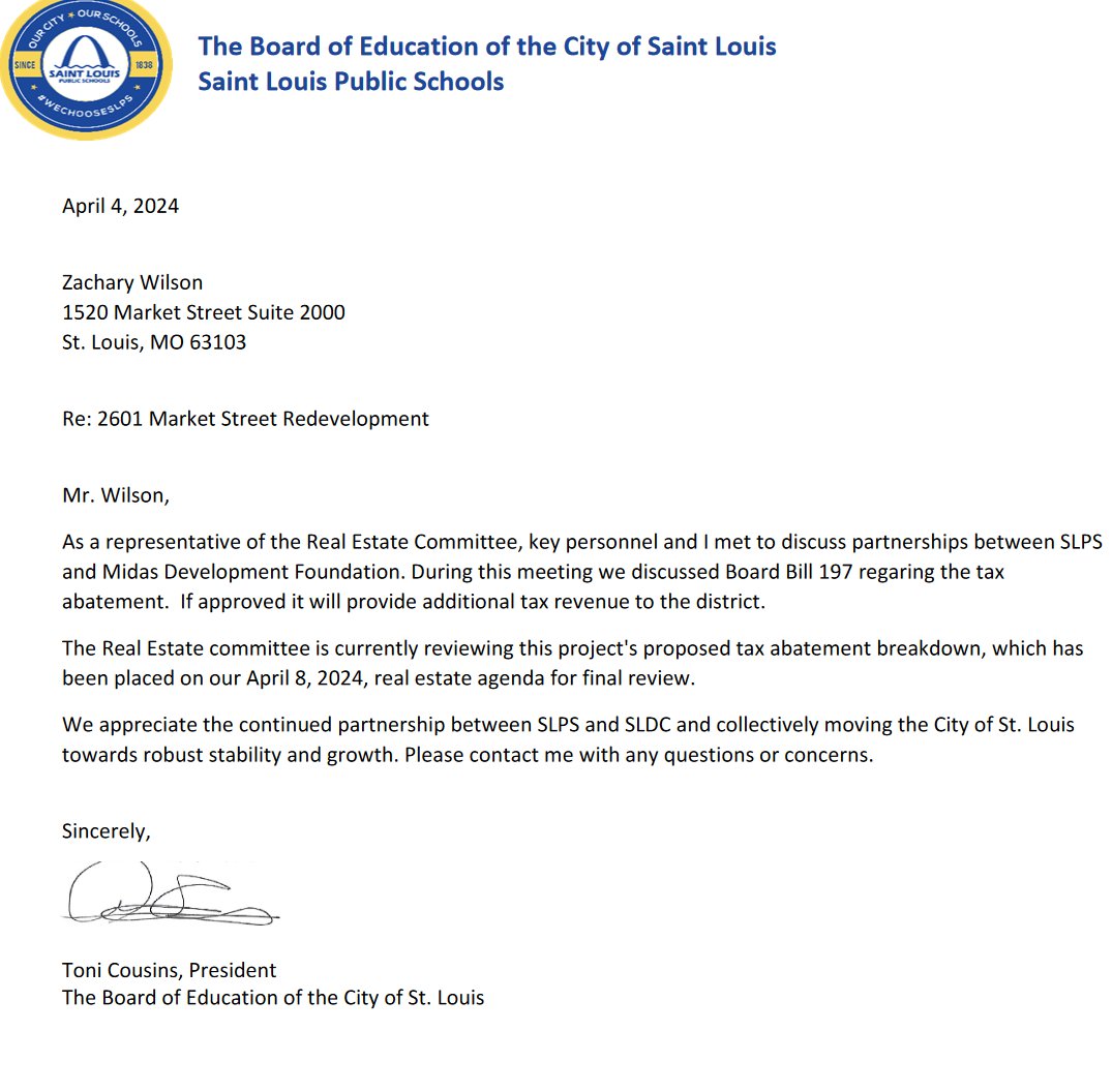 Where in this letter does it say that the Board of Education supports Board Bill 197?  #literacyforthelou