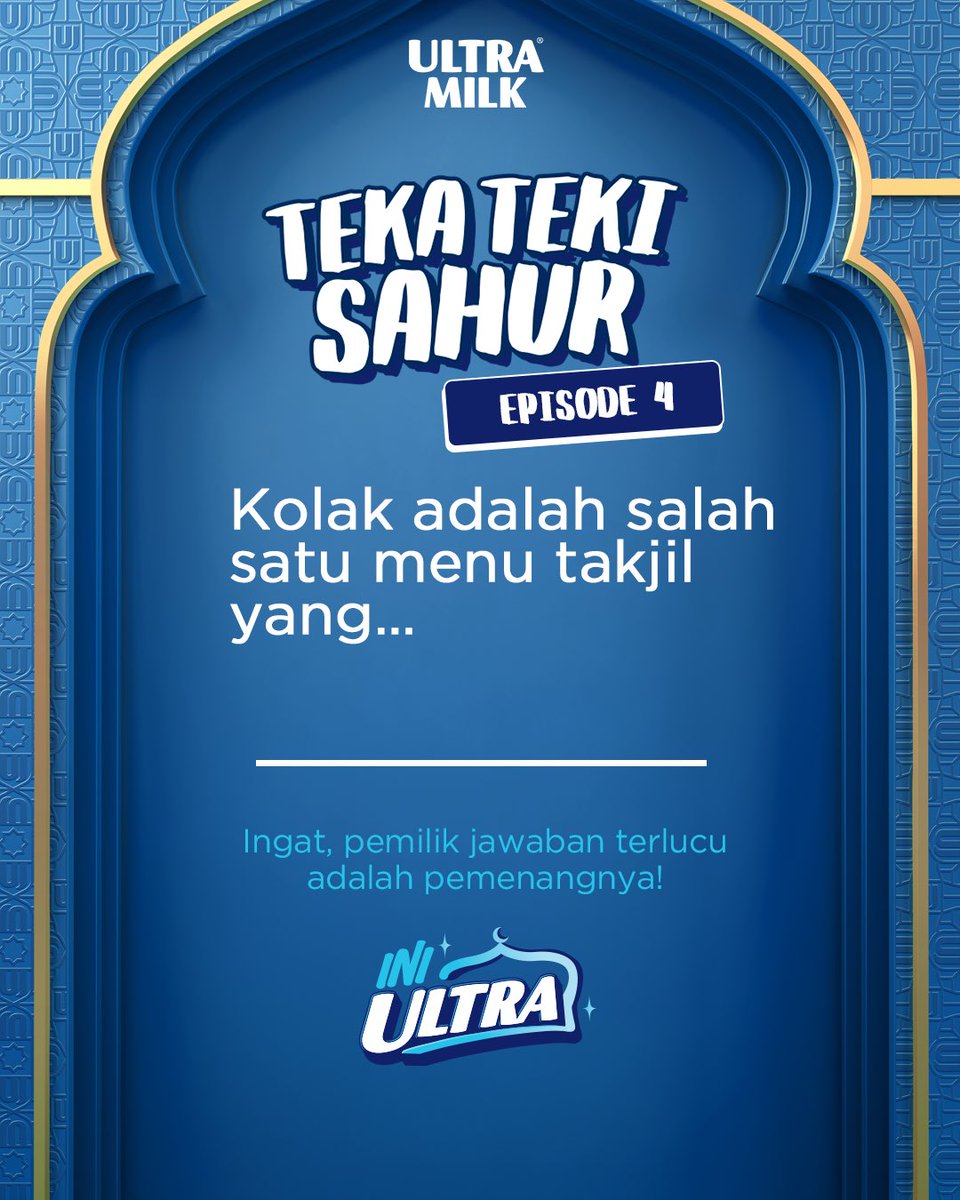 mymilk_id's tweet photo. Ini nih, kuis yang selalu ditunggu-tunggu Ultra People pas sahur.. Teka-Teki Sahur! Coba jawab pertanyaan ini: Kolak adalah menu takjil yang….? Hayoo yang apa? 😆

Yuk, tulis jawabanmu di kolom komentar di bawah dan menangkan 1 SET MANGKOK cantik untuk 5 orang pemenang! https://t.co/0NcFybYYuw