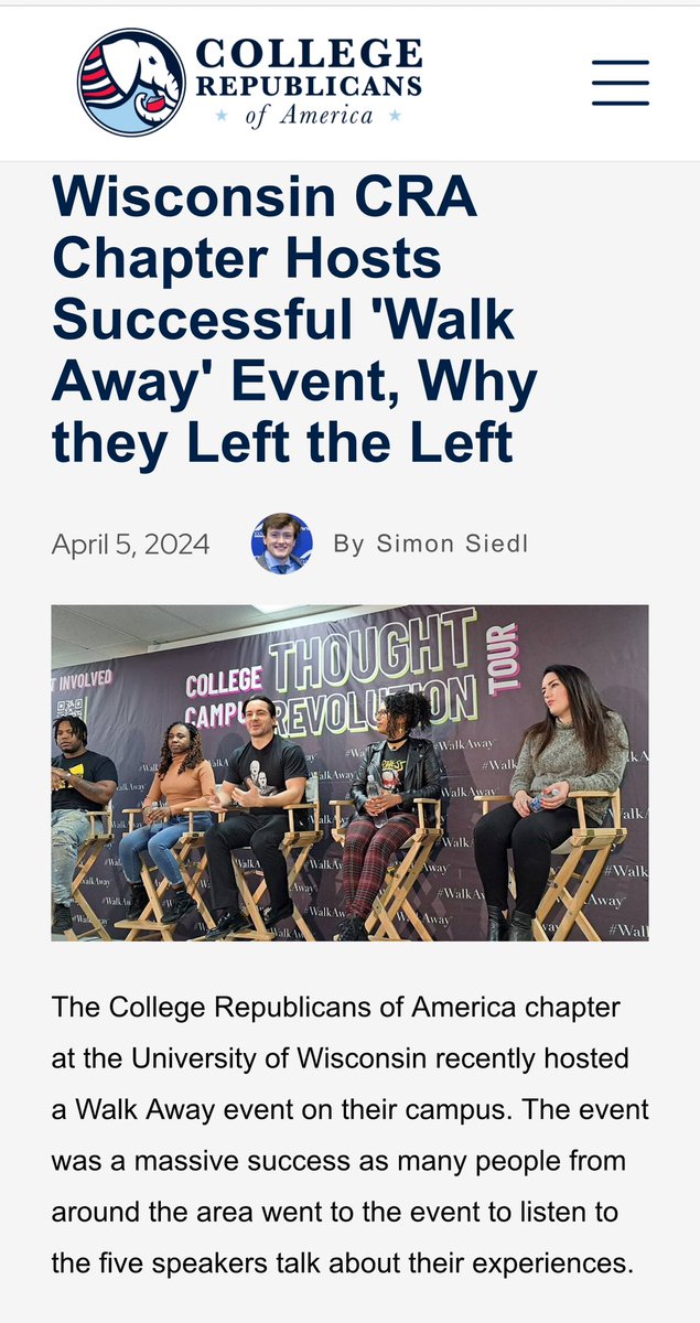 Nice article on #WalkAway’s first leg of our college tour in Wisconsin @uscollegegop See article 👇🏻